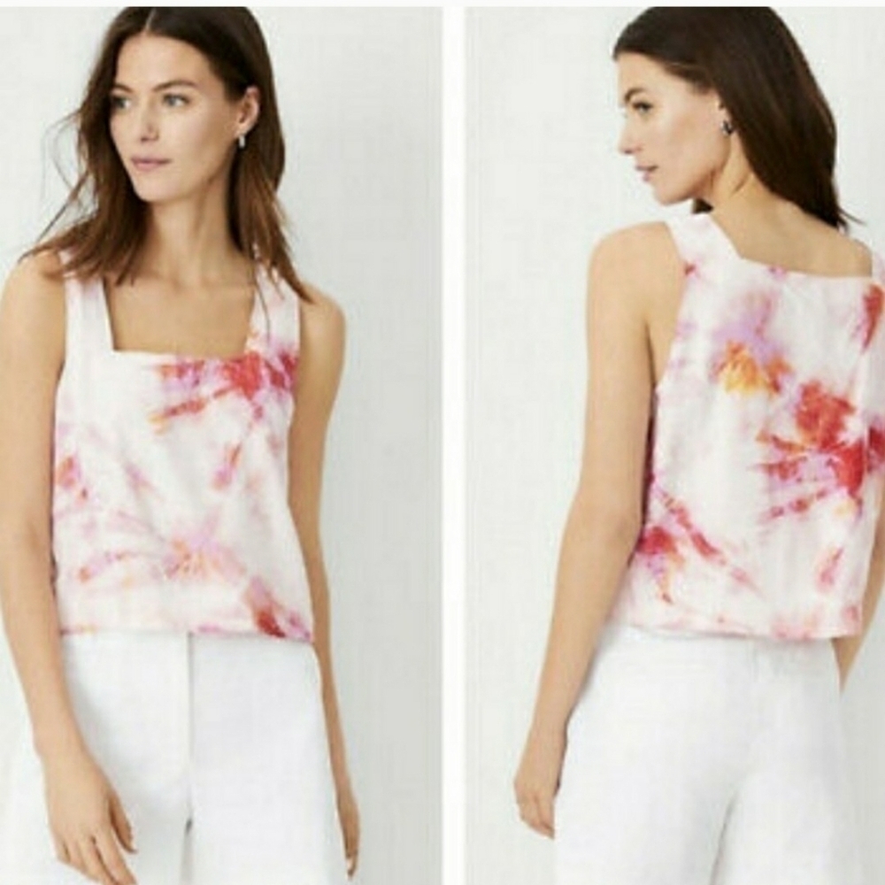 ANN TAYLOR Tie Dye Cropped Square Neck Tank Top Sz XL